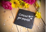 Welsh slate square coaster with santes dwynwen design love is everything